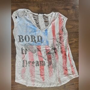 Rock & Republic Distressed Flag Tee - Red, Blue, and Gray